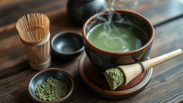 Traditional Japanese tea set with matcha tea